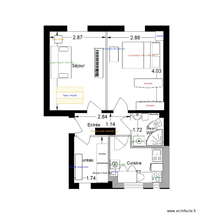 Clichy. Plan de 1 pièce et 5 m2
