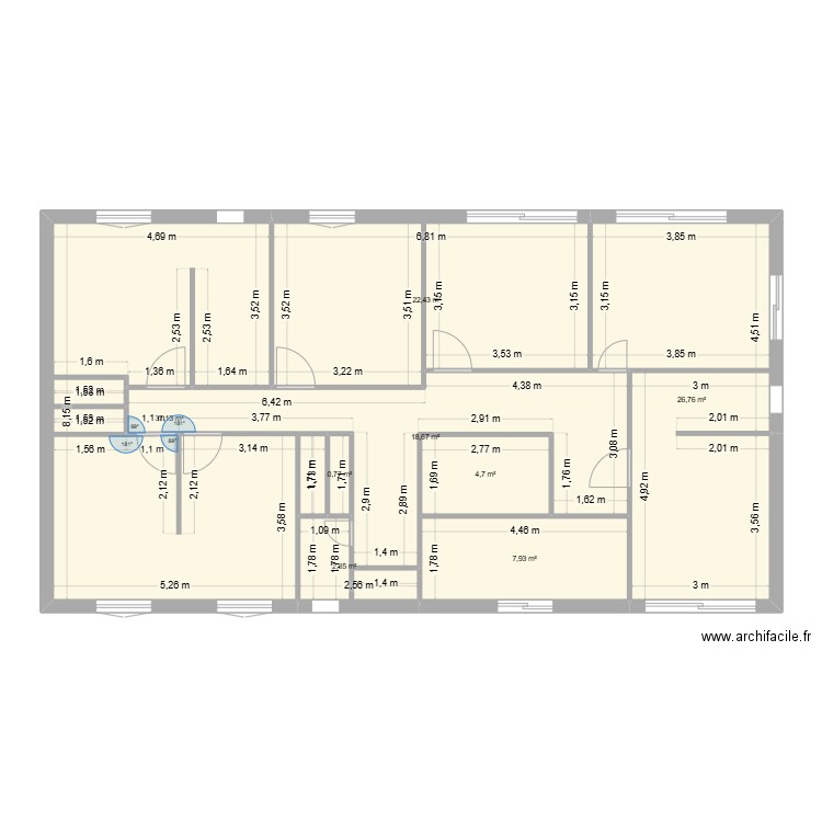 Mon plan de base à modifier bis. Plan de 8 pièces et 121 m2