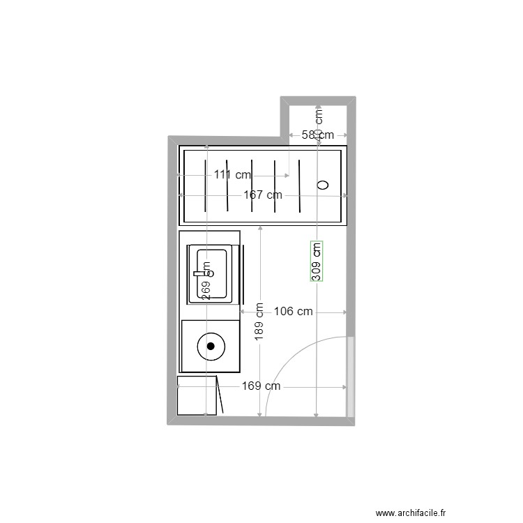 Salle de bain Dameron. Plan de 1 pièce et 5 m2