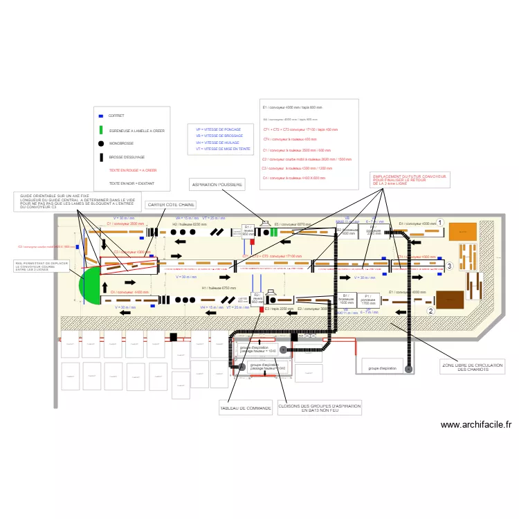 implantation production modifi&eacute; V33 version sans UV avec lames de parquets. Plan de 