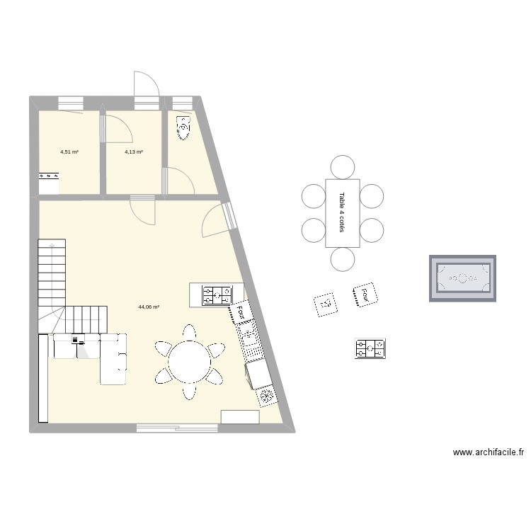 maison AL. Plan de 3 pièces et 53 m2
