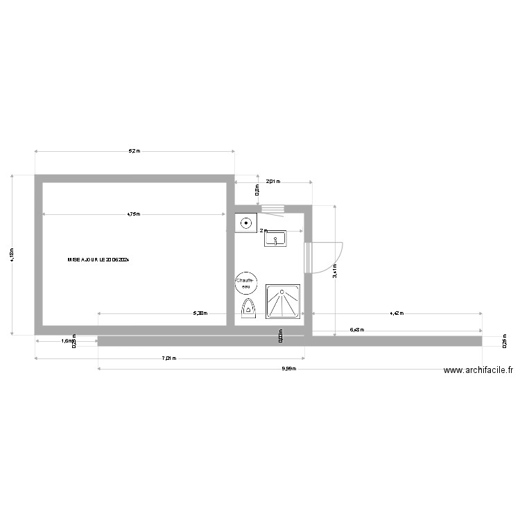 extension avec salle d'eau . Plan de 3 pièces et 22 m2