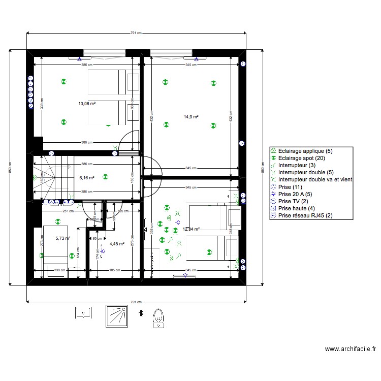 R+1 - V1 - EDOUARD. Plan de 6 pièces et 57 m2