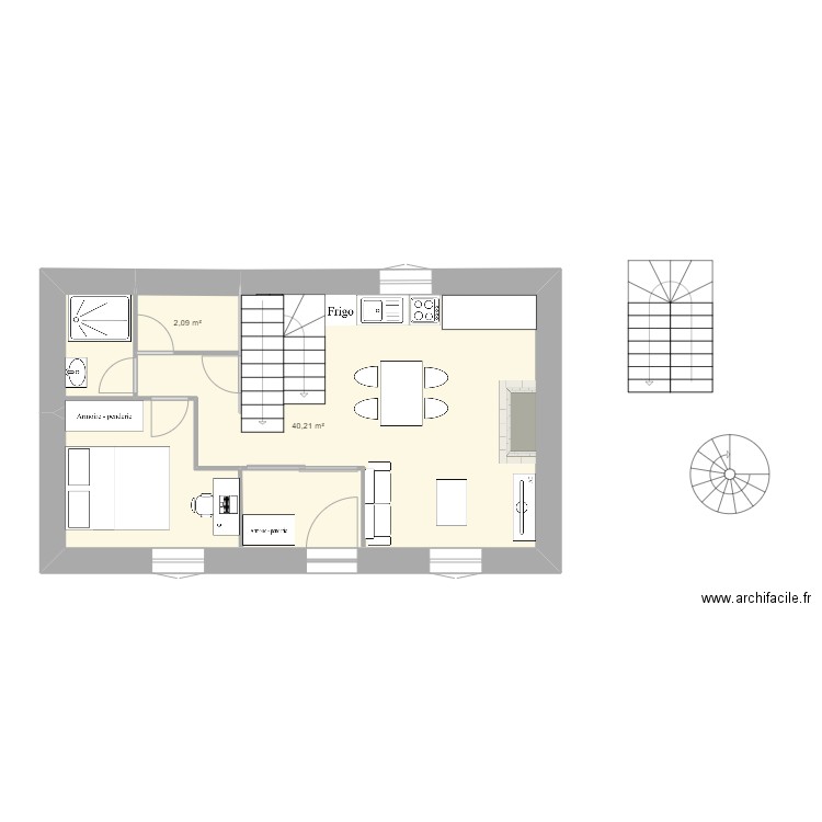 Gounay 2.3. Plan de 2 pièces et 42 m2