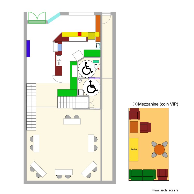 Salon vigneron plan de coupe cave intérieure V3. Plan de 4 pièces et 69 m2