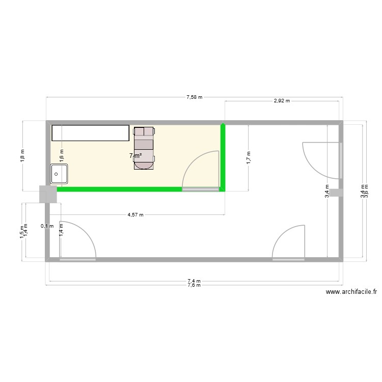 Local. Plan de 1 pièce et 7 m2