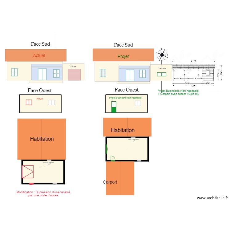 Facade buanderie carport. Plan de 0 pièce et 0 m2