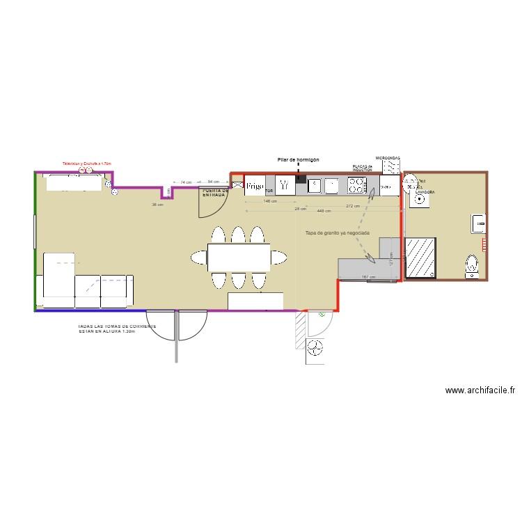 MEUBLES CUISINE. Plan de 3 pièces et 43 m2