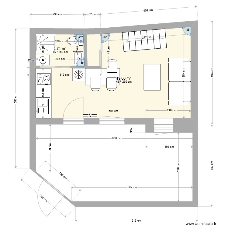 appt jaffrelot OPTION 2. Plan de 4 pièces et 25 m2