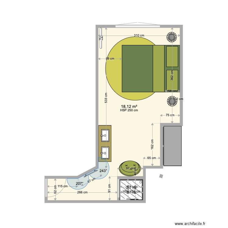 CHAMBRE MASTER1. Plan de 2 pièces et 19 m2