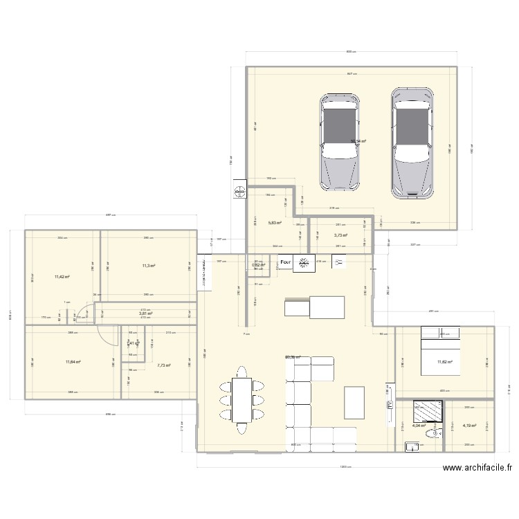 maison T. Plan de 14 pièces et 188 m2