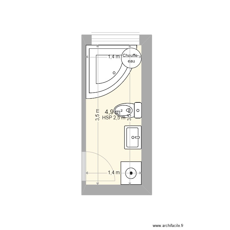 Benvenuti  SDB actuelle. Plan de 1 pièce et 5 m2