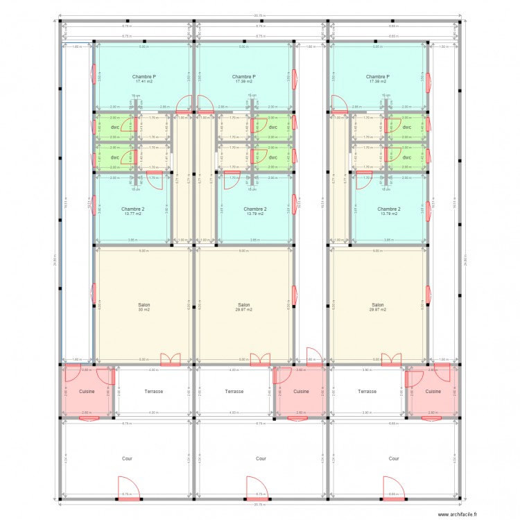 3 pieces oume. Plan de 39 pièces et 463 m2