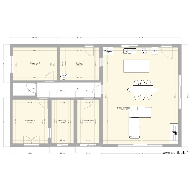 Projet 1. Plan de 6 pièces et 109 m2