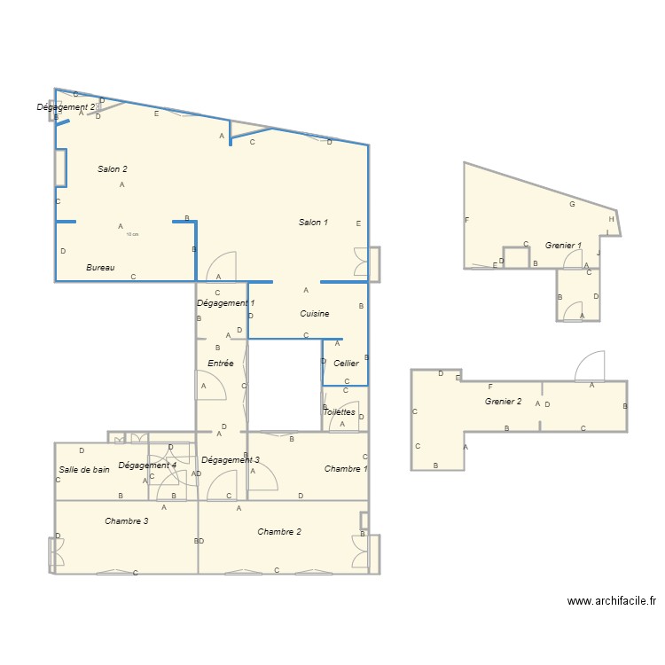 Croquis BRUT plomn. Plan de 23 pièces et 107 m2