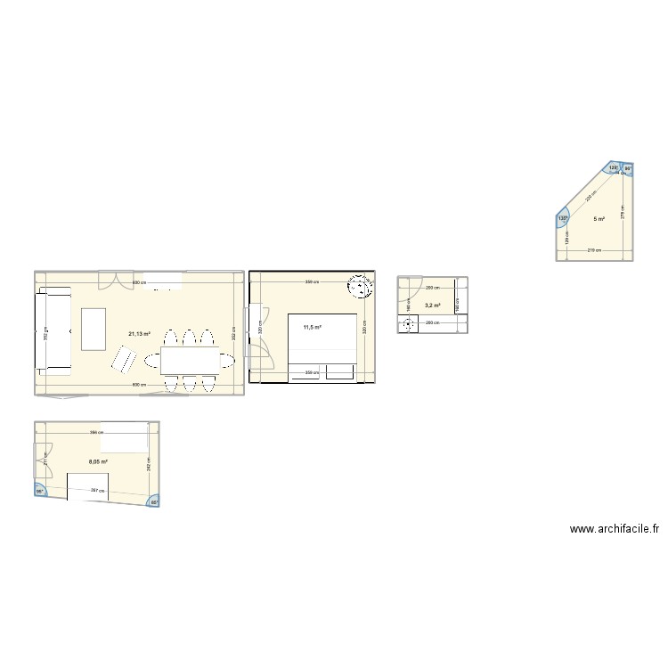 cuisine. Plan de 5 pièces et 49 m2