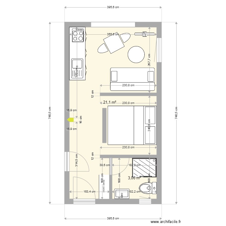 annexe 12/10/2022. Plan de 2 pièces et 24 m2