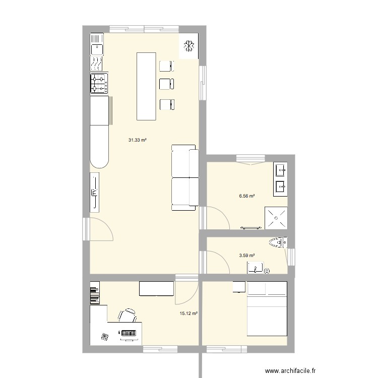 appartement 60m. Plan de 0 pièce et 0 m2