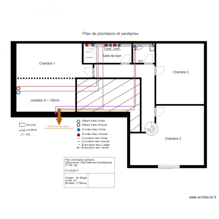 plomberie 1er etage. Plan de 0 pièce et 0 m2