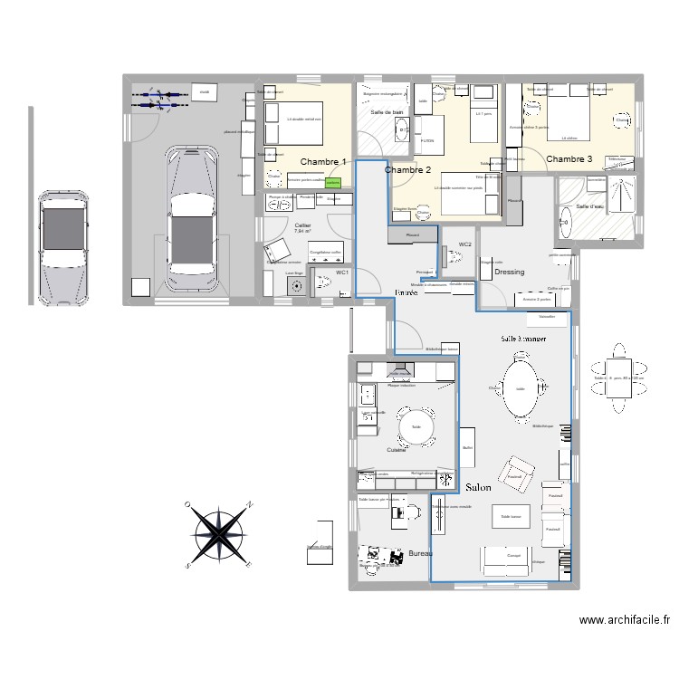 Savennières. Plan de 13 pièces et 158 m2