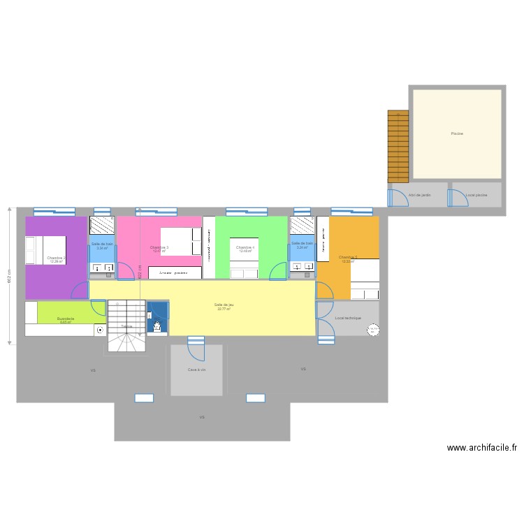 Plan V7. Plan de 37 pièces et 481 m2