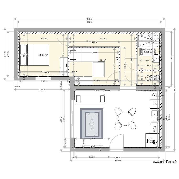 fleurdisa3. Plan de 5 pièces et 27 m2