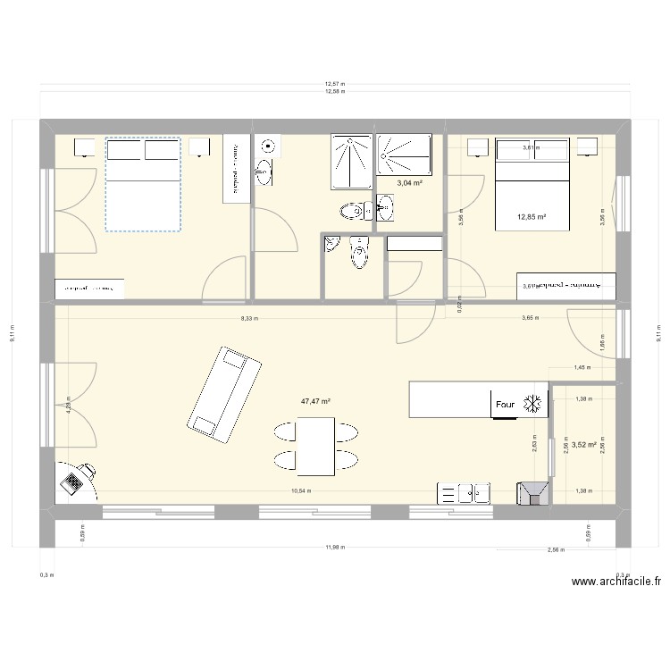 base mod yves meublé. Plan de 8 pièces et 92 m2