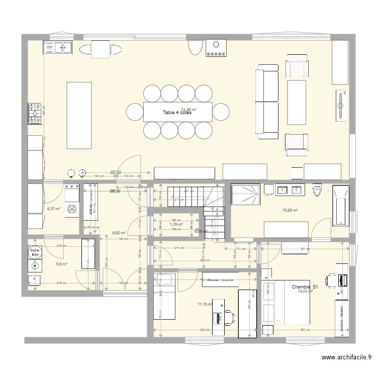 Plan2. Plan de 9 pièces et 141 m2