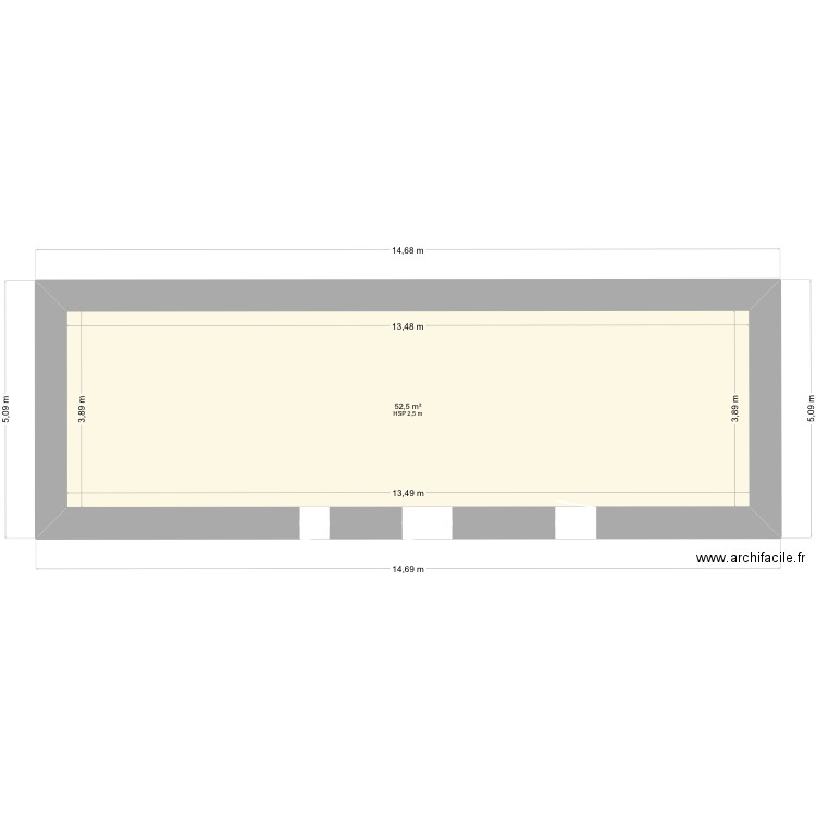 Plan arrière. Plan de 1 pièce et 53 m2