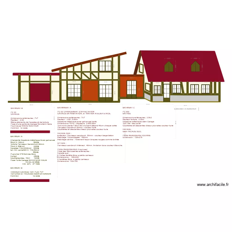 PLAN D'ENSEMBLE FACADE SUD  DESCRIPTIFS SAPIL. Plan de 