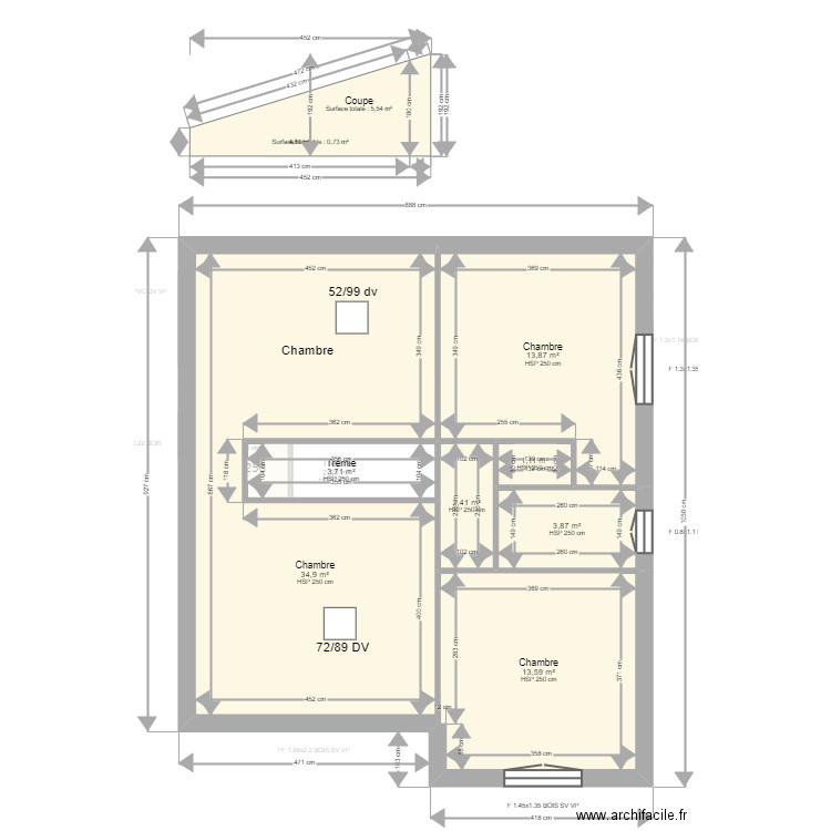 GROS. Plan de 13 pièces et 147 m2