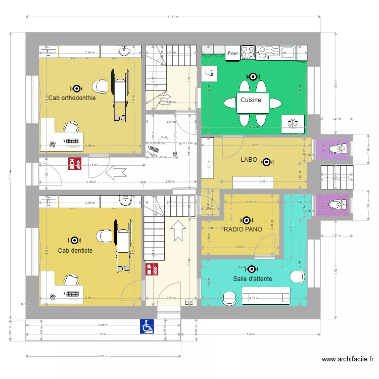 cab dentiste. Plan de 11 pièces et 101 m²