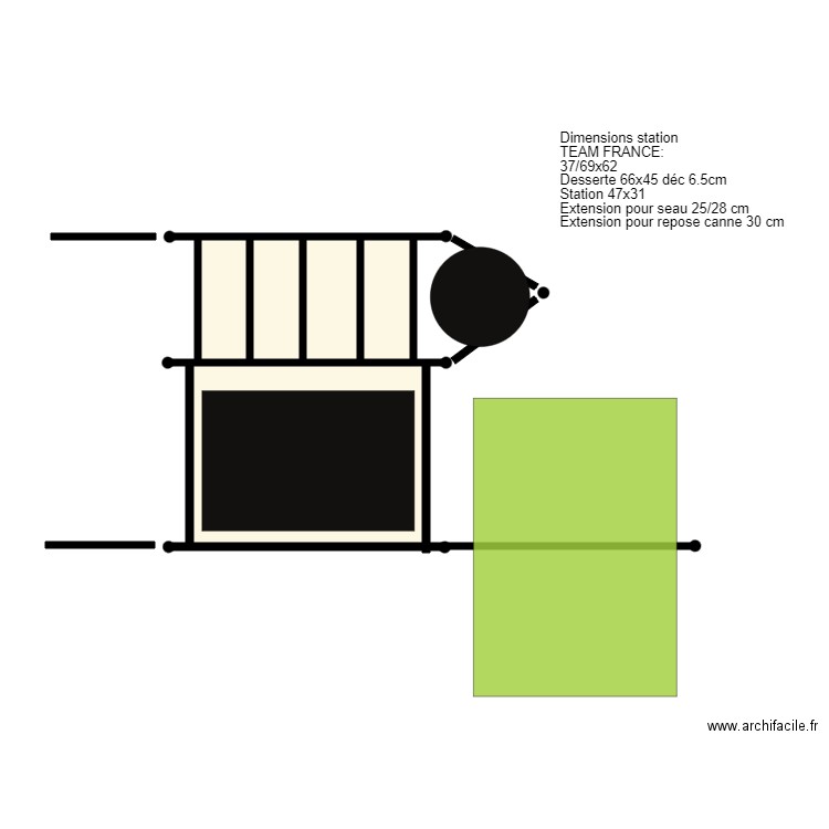 Aménagement Station TEAM FRANCE. Plan de 5 pièces et 31 m2