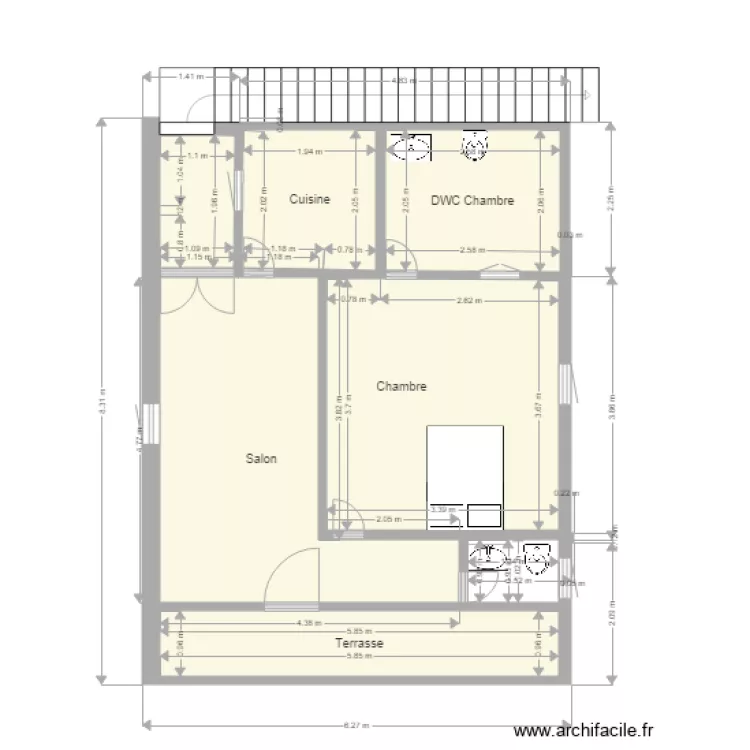 Plan Lambar&eacute;n&eacute; 2 chambres am&eacute;ricaines. Plan de 