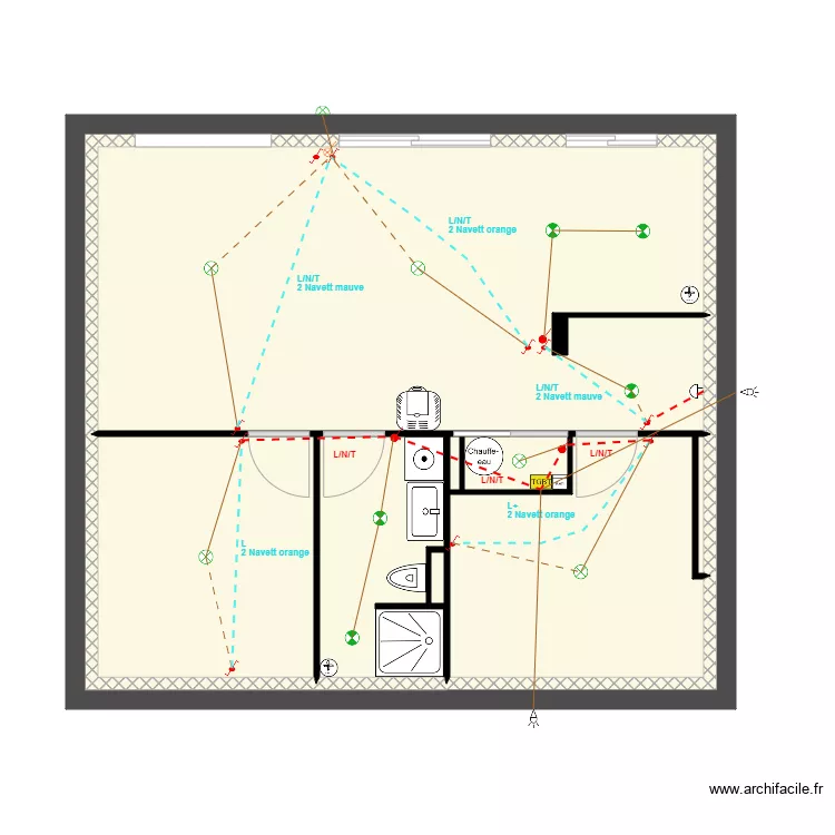 Appartement RDC El&eacute;ctricit&eacute; Circuit lumi&egrave;re. Plan de 