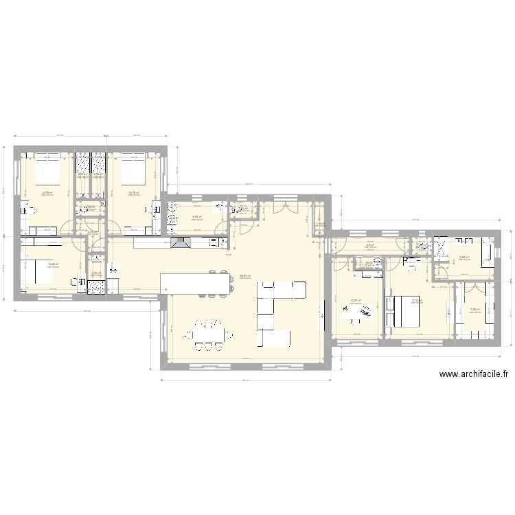 MAISON F5+BUREAU 240. Plan de 19 pièces et 202 m2