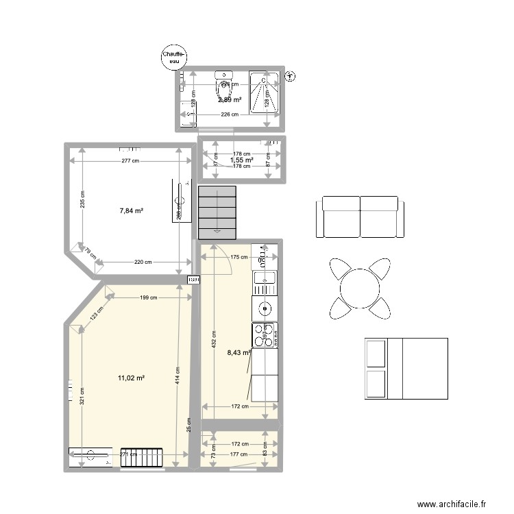 ETAGE FINAL COTATION bis. Plan de 5 pièces et 32 m2