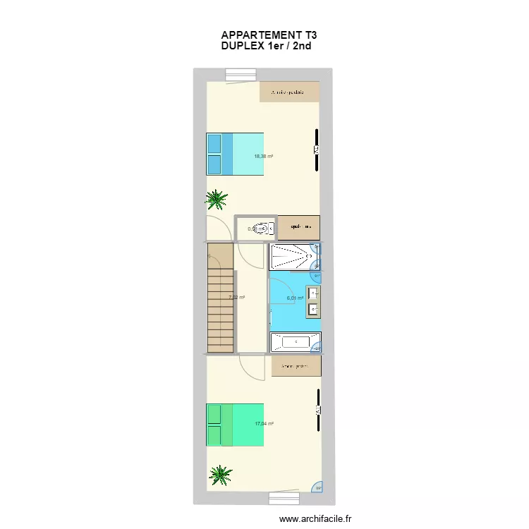 appart Duplex T3 ETAGE 2. Plan de 