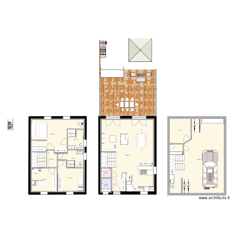 Etage maison. Plan de 13 pièces et 254 m2