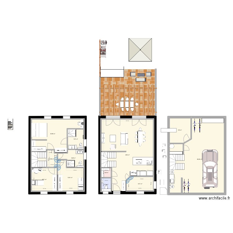 Etage maison. Plan de 13 pièces et 254 m2