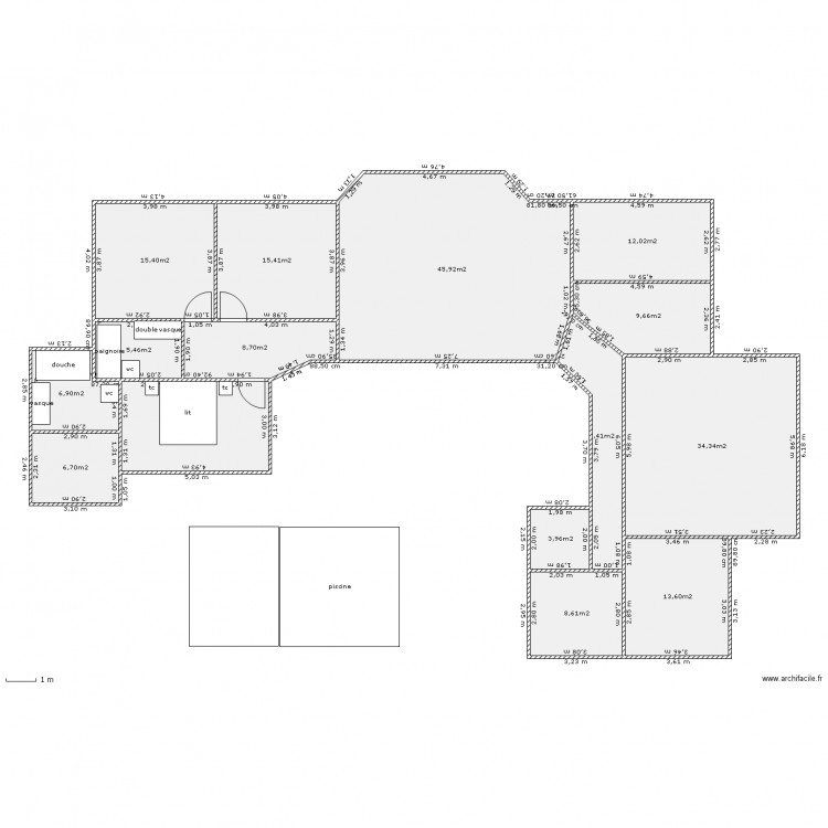 maison en u bis. Plan de 0 pièce et 0 m2