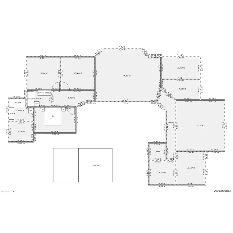maison en u bis. Plan de 