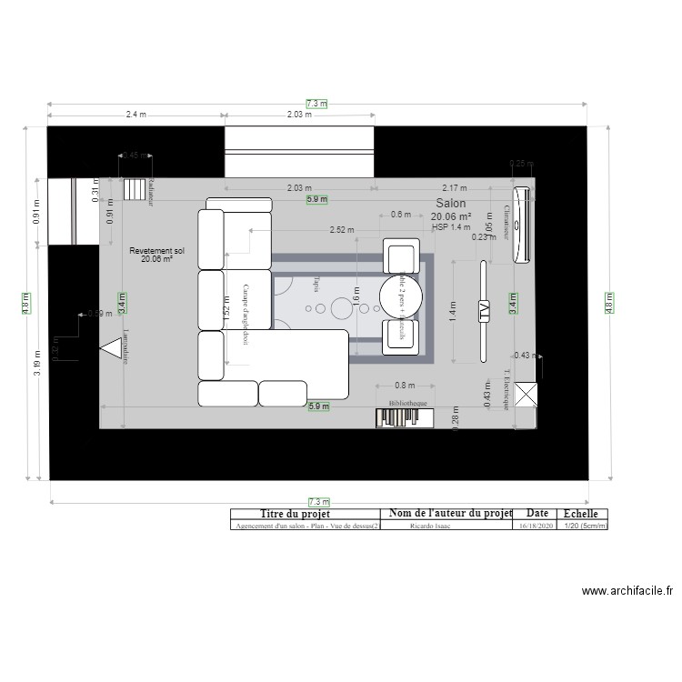 Agencement salon plan vue de dessus Proposition 2 2D modifier. Plan de 0 pièce et 0 m2