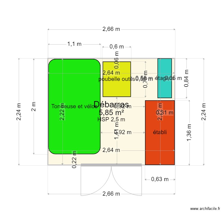 Abri de jardin. Plan de 1 pièce et 6 m2