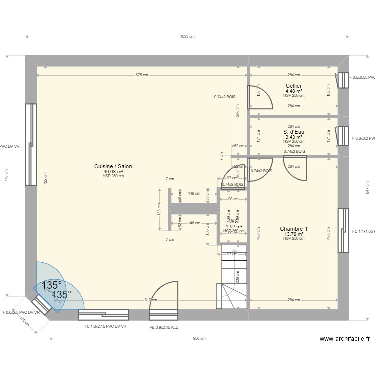 RDC THOMAS. Plan de 5 pièces et 73 m2