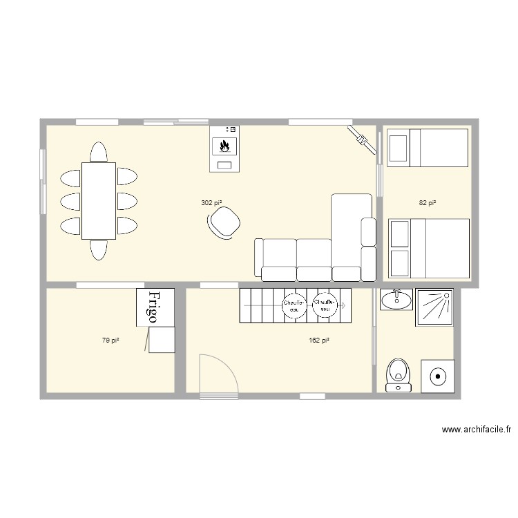 Chalet1. Plan de 4 pièces et 58 m2