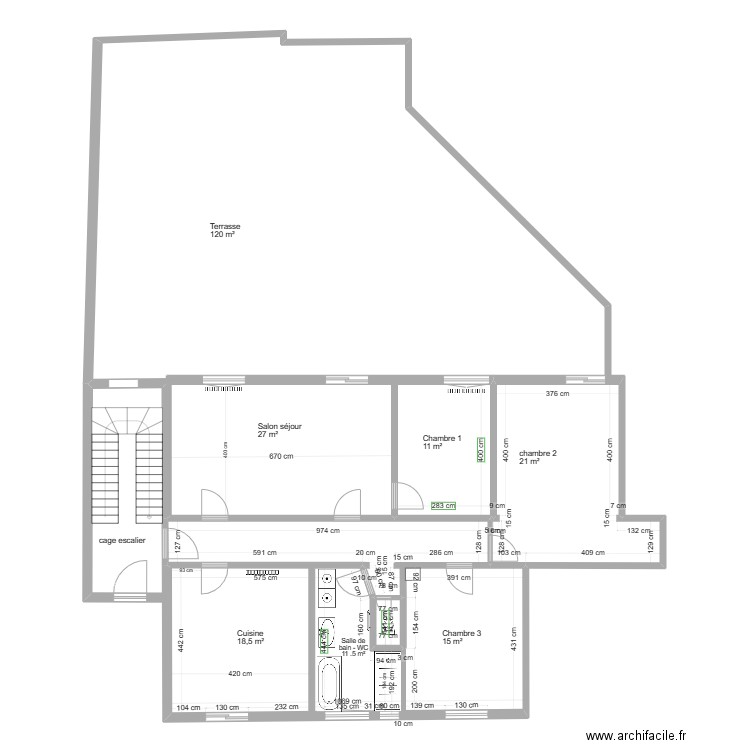 Plan Joanna. Plan de 3 pièces et 80 m2