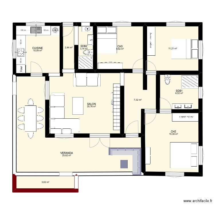 Maison modif2 . Plan de 11 pièces et 120 m2