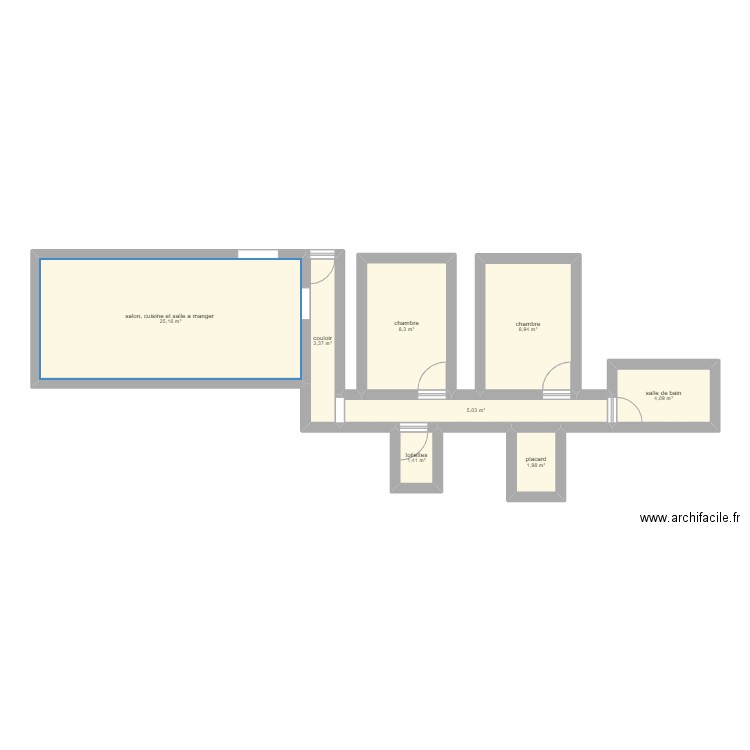 e33. Plan de 8 pièces et 58 m2