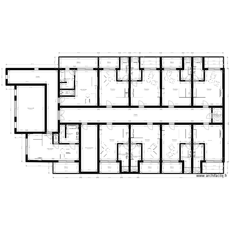 plan building principal R+1. Plan de 34 pièces et 460 m2